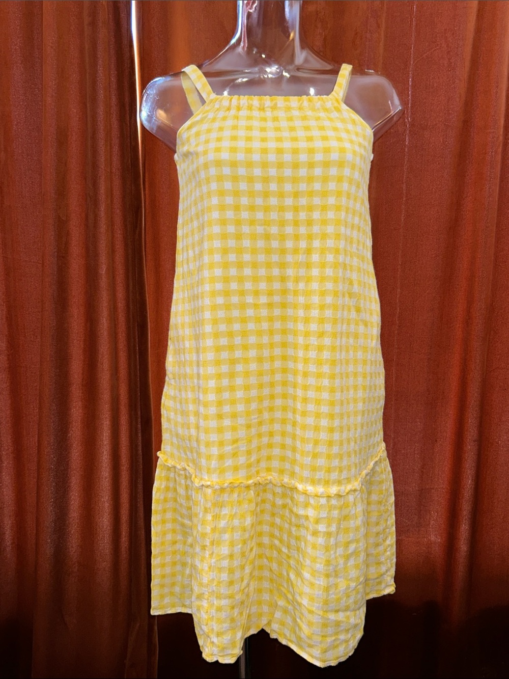 Yellow Gingham Spaghetti-Strap Summer Dress